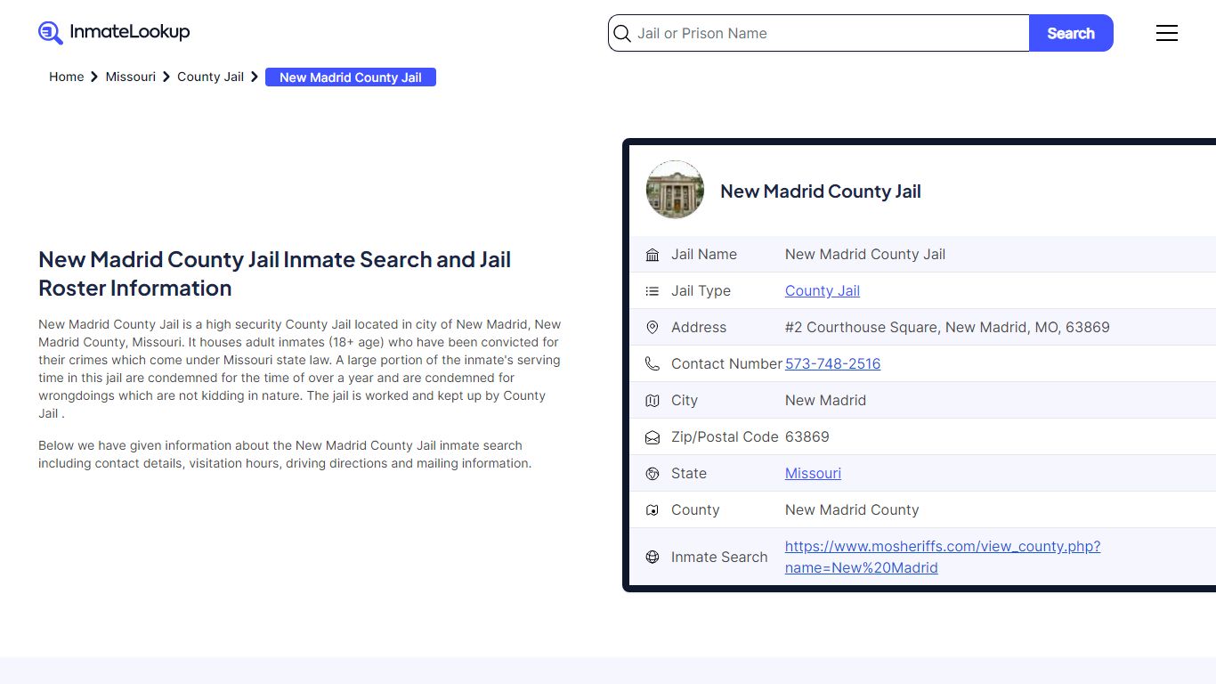 New Madrid County Jail Inmate Search - Inmate Lookup